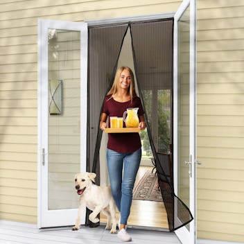 A magnetic screen door lets you enjoy your backyard without letting bugs in the house.