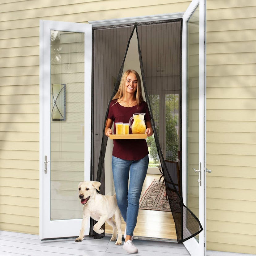 A magnetic screen door lets you enjoy your backyard without letting bugs in the house.