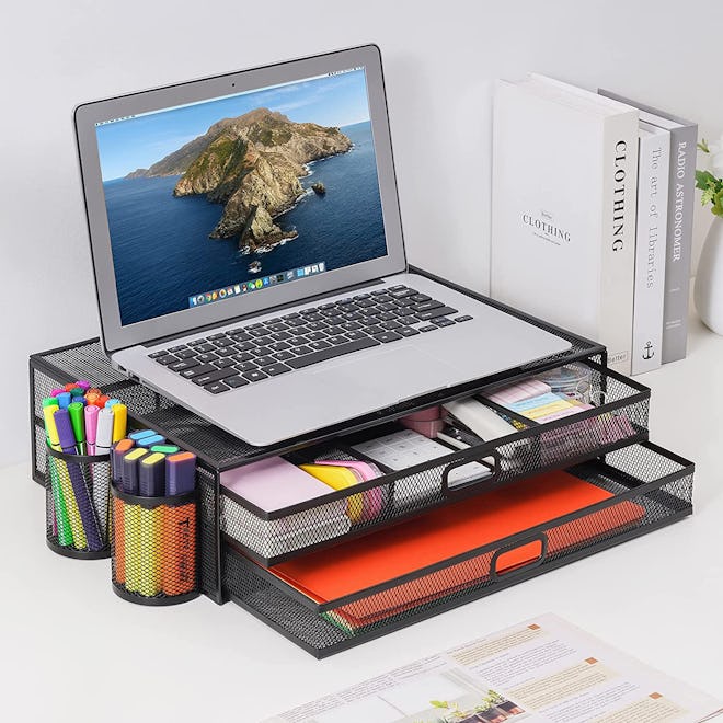 Marbrasse Monitor Riser with Drawers and 2 Magnetic Pen Holder