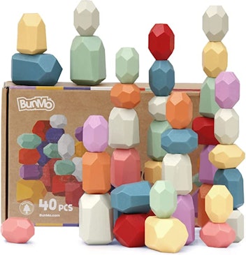 BunMo Wooden Stacking Rocks (40 Pieces)