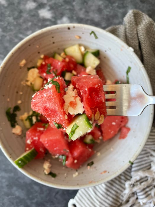 Hydrating watermelon and cucumber salad with feta is a perfect Juneteenth recipe