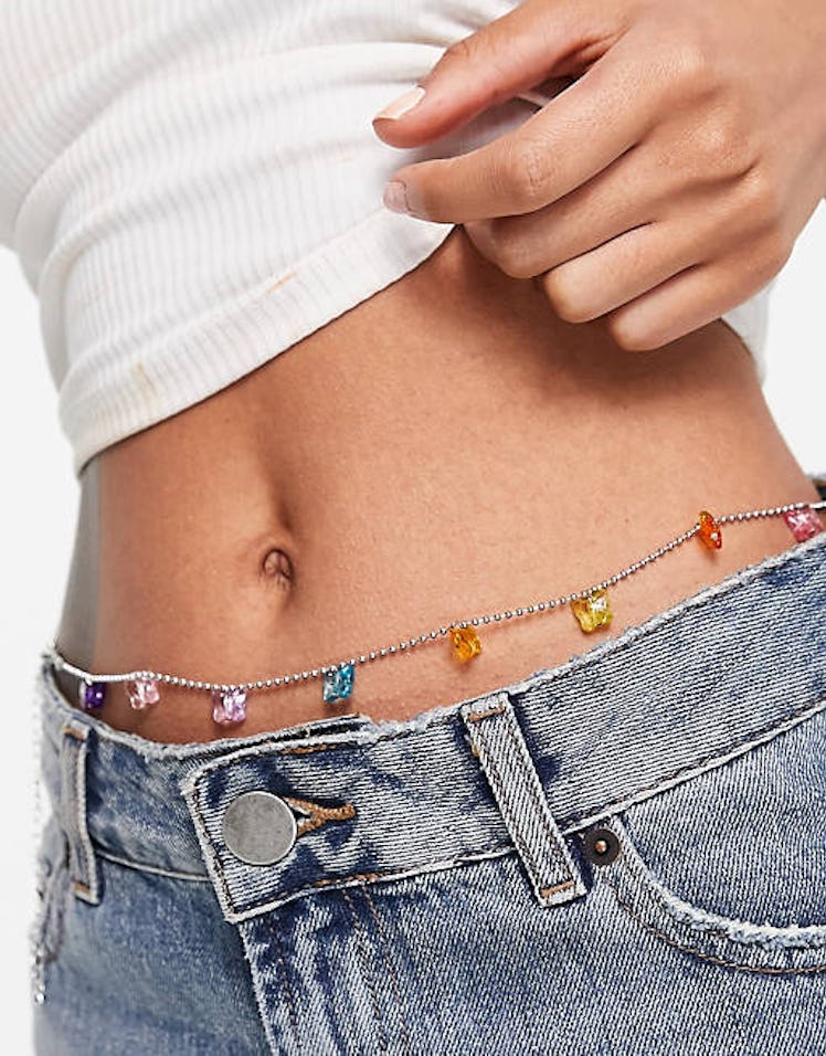 Y2k inspired Belly Chain With Plastic Butterfly Charms 