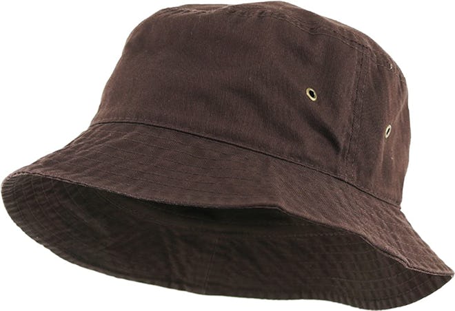 brown KBETHOS washed cotton bucket hat