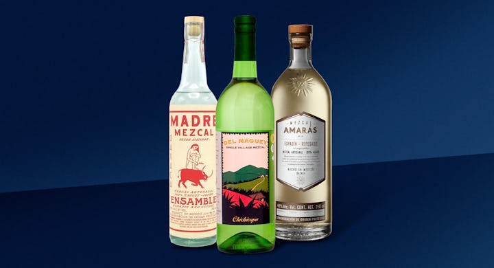 Three different branded Mezcal bottles