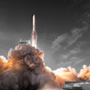 artist's impression of the vulcan rocket launching to space
