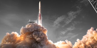 artist's impression of the vulcan rocket launching to space