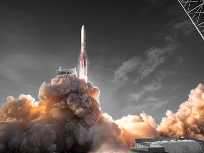 artist's impression of the vulcan rocket launching to space