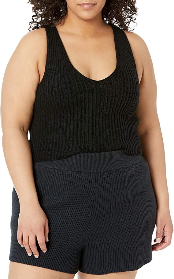 The Drop Sylvie Double V-Neck Rib Crop Top