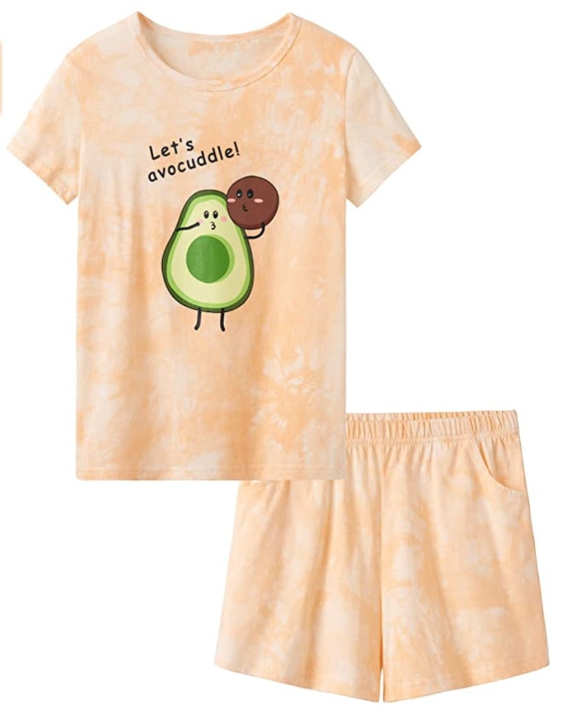 Tie Dye Orange-Pink Avocado Cotton Tee & Pants Pjs