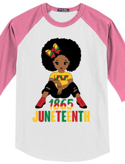 Black Girl Afro African American Juneteenth 1865 Kids Colorblock Raglan Jersey
