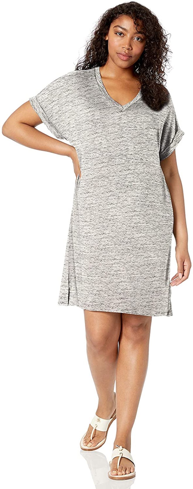 Daily Ritual Terry Deep V-Neck Roll-Sleeve Dress