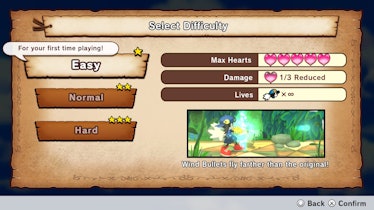 The customizable difficulty settings in Klonoa Phantasy Reverie Series.