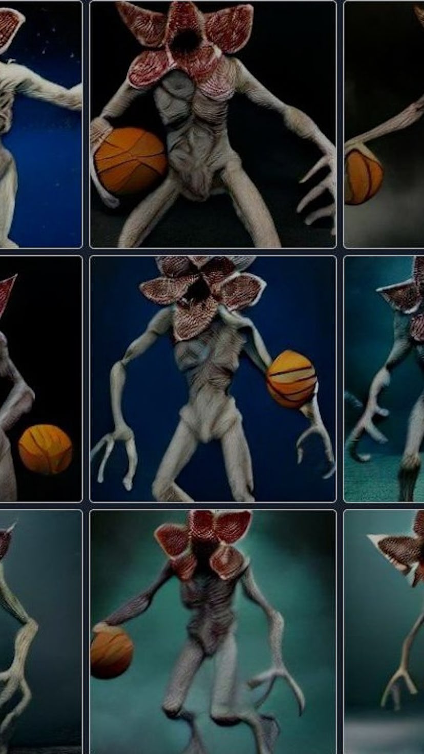 DALL-E art of the Demogorgon from Stranger Things holding a basketball