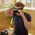 Mark Zuckerberg trying on the Holocake 2 prototype.