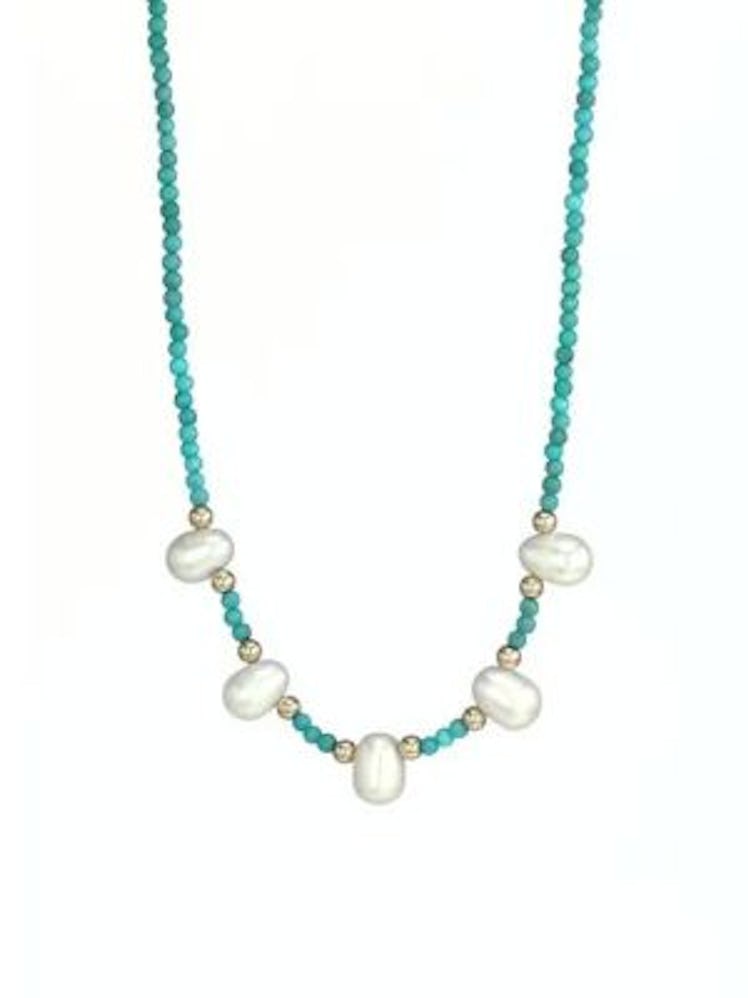 Jia Jia Nevada 14K Yellow Gold, Turquoise & 6x8MM Pearl Beaded Necklace