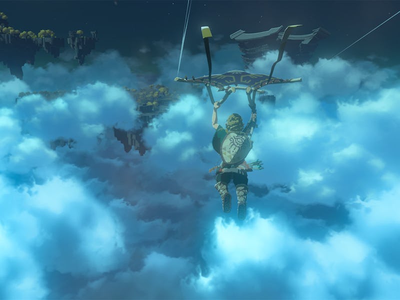 screenshot of Link hang gliding in Breath of the Wild sequel trailer