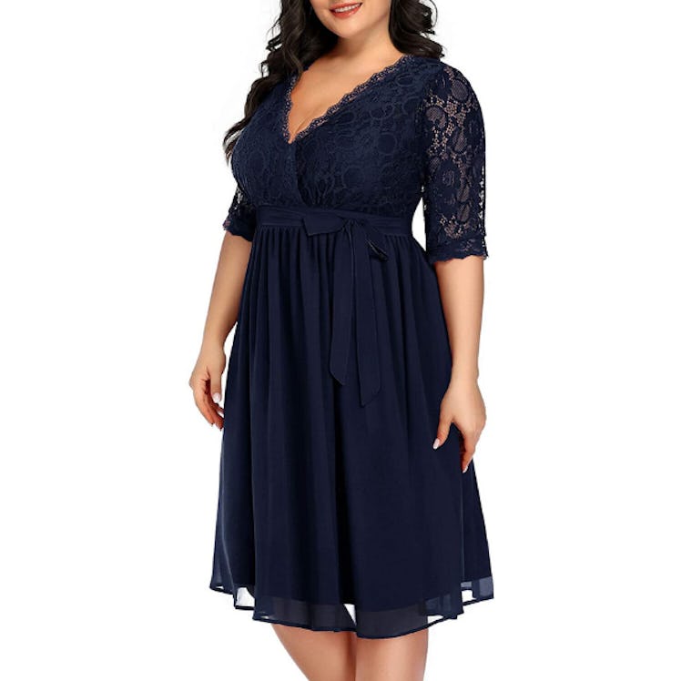 Pinup Fashion Lace V Neck Half Sleeves Cocktail Dress