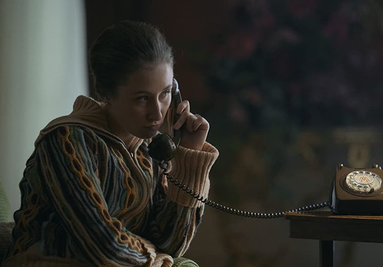 Erin Doherty as Princess Anne in 'The Crown' on the telephone