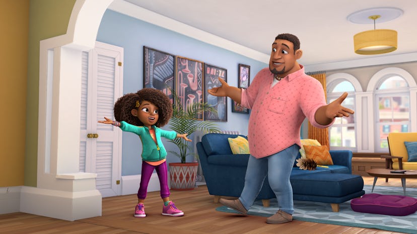 Still from 'Karma's World' on Netflix, featuring Karma and her daddy
