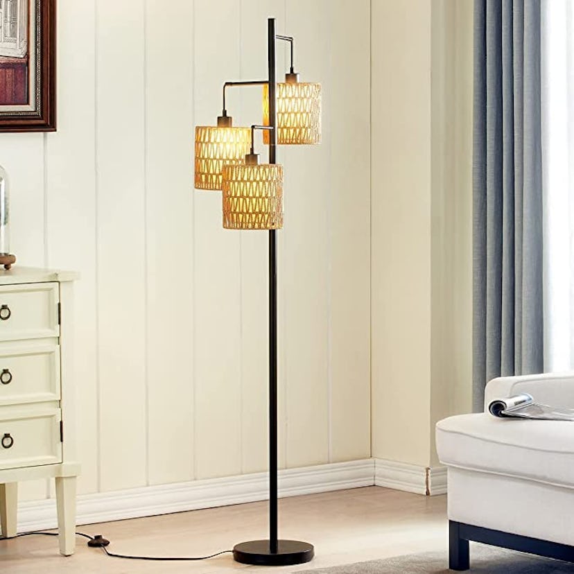 Maxax 3-Light Rattan Floor Lamp