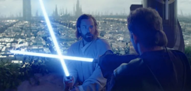 Obi-Wan Kenobi training Anakin Skywalker.