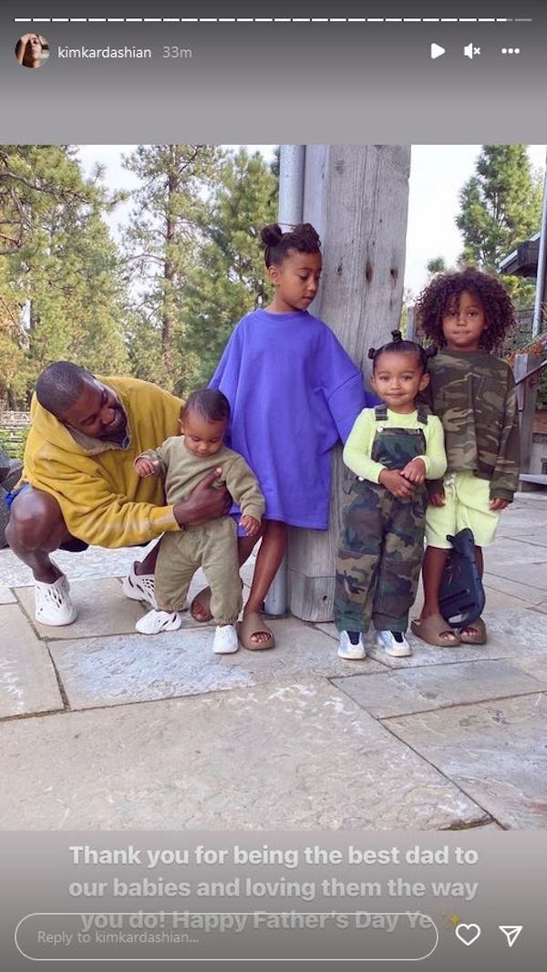 Kim Kardashian wished ex-husband Kanye West a happy Father's Day in an Instagram story.