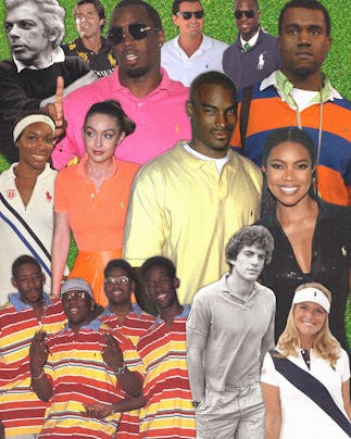 A collage of celebrities wearing polo shirts