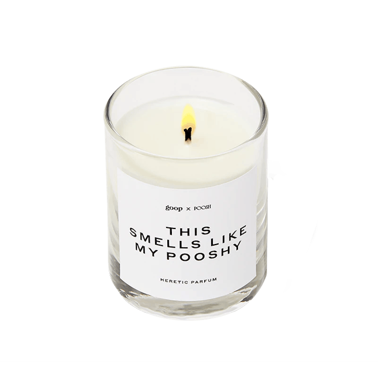The Gwyneth Paltrow and Kourtney Kardashian candle named "This Smells Like My Pooshy" candle. 