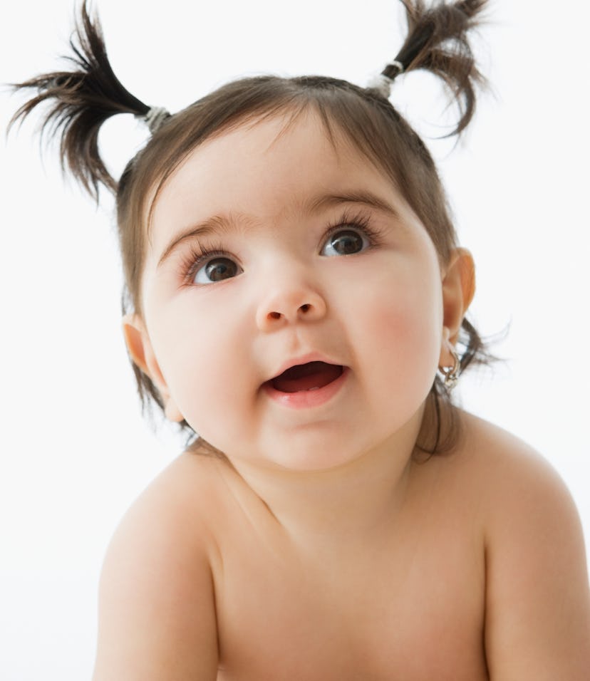 cute spanish girl names for cute babies like this adorable baby girl with two ponytails 