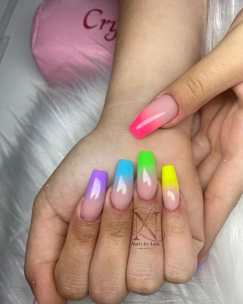 You could go with rainbow-colored tips on your coffin nails.