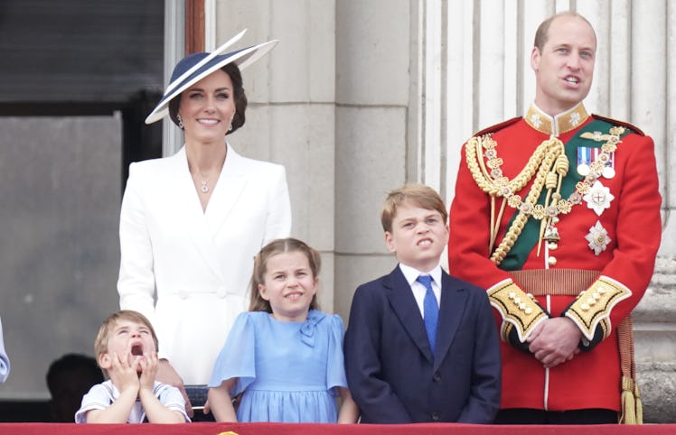 Prince Louis, Kate Middleton, Prince George, and Prince William on the balcony of Buckingham Palace