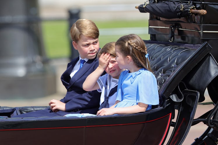 Prince George, Prince Louis, and Princess Charlotte arrive to the Trooping the Colour 