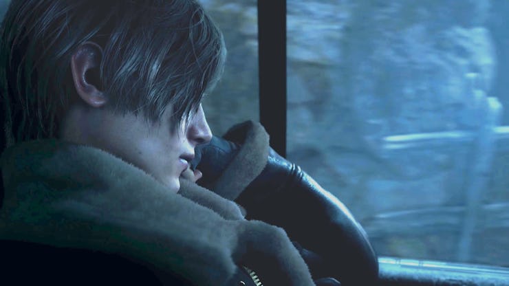 Leon S. Kennedy sitting next to a window in Resident Evil 4 