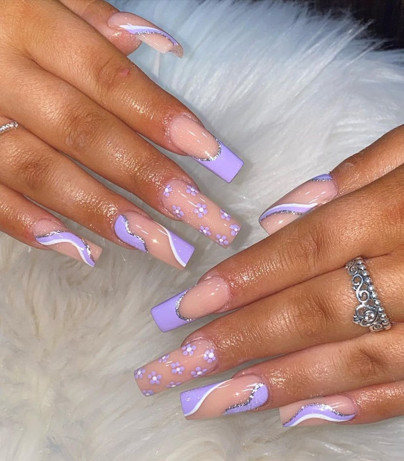 Lilac is an ideal shade for a summer coffin manicure.