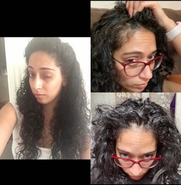 A three-photo collage showing Juliette Cabrera with long, voluminous hair (left) and showing hair lo...