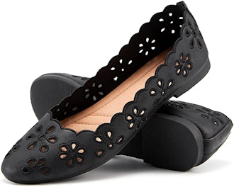 Fracora Round Toe Slip on Flats with Floral Eyelets