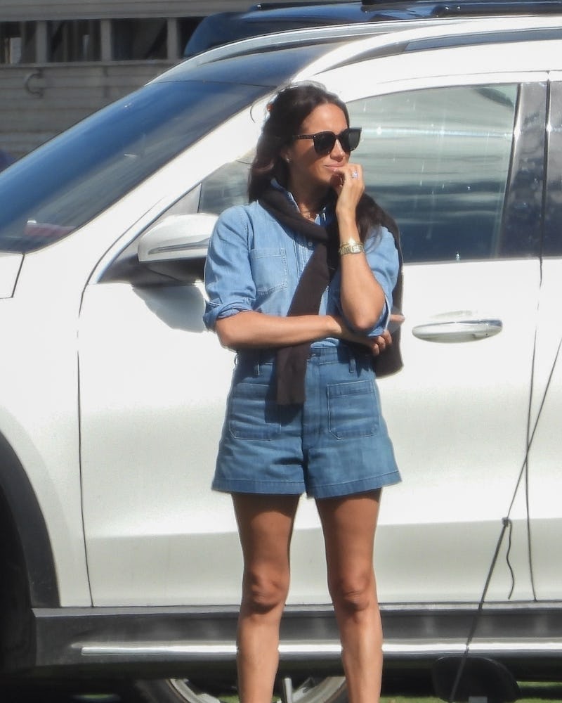 meghan markle denim on denim polo outfit and sandals