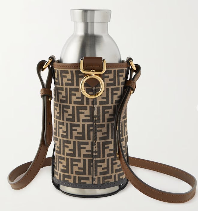 Printed Leather Bag And Brushed Steel Bottle