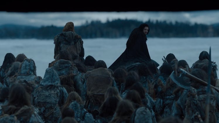 Jon Snow (Kit Harington) watches a gate close behind him in the Game of Thrones series finale