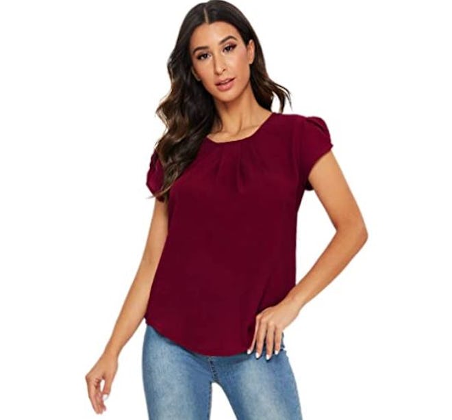 Milumia Round Neck Pleated Top