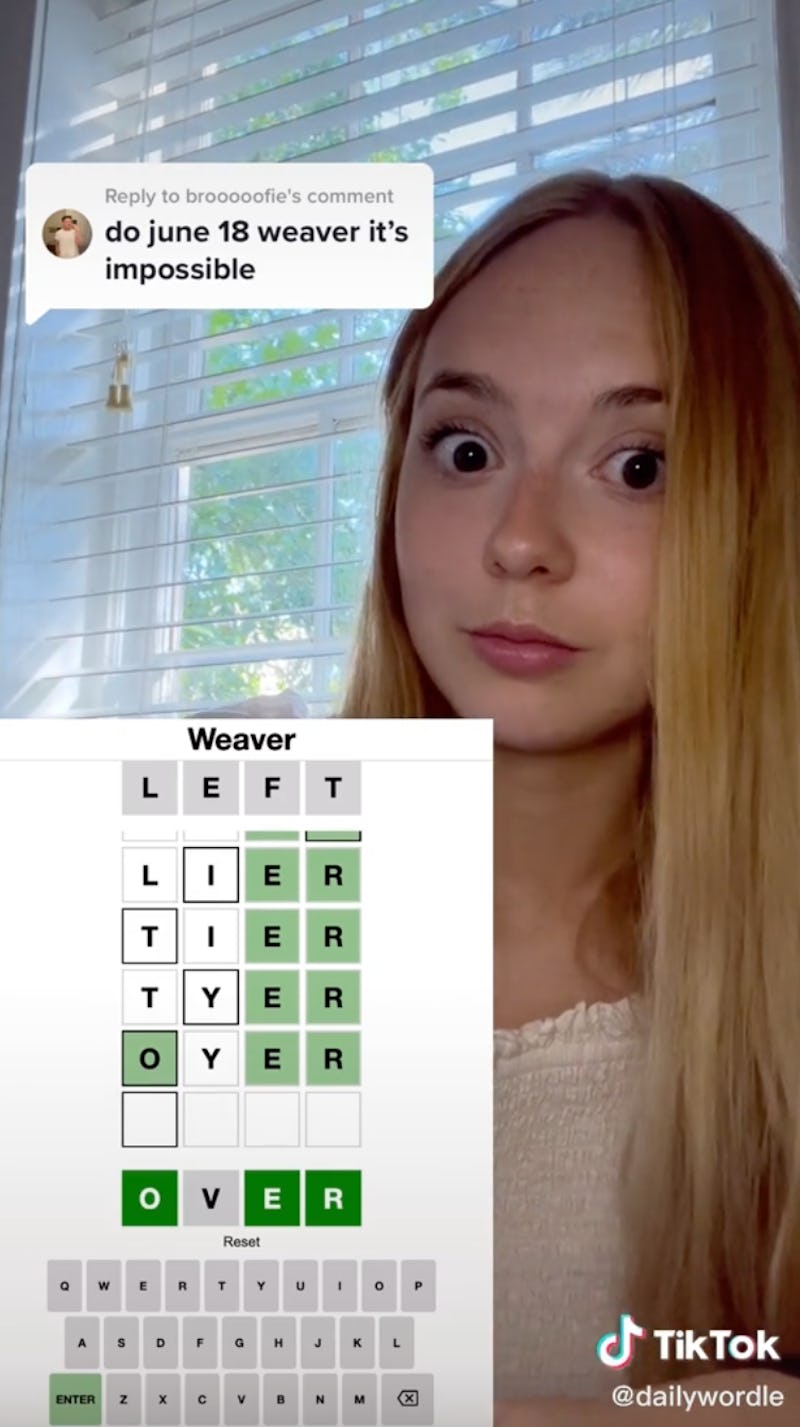 A tiktok showing how to play weaver, a game like wordle going viral on tiktok.
