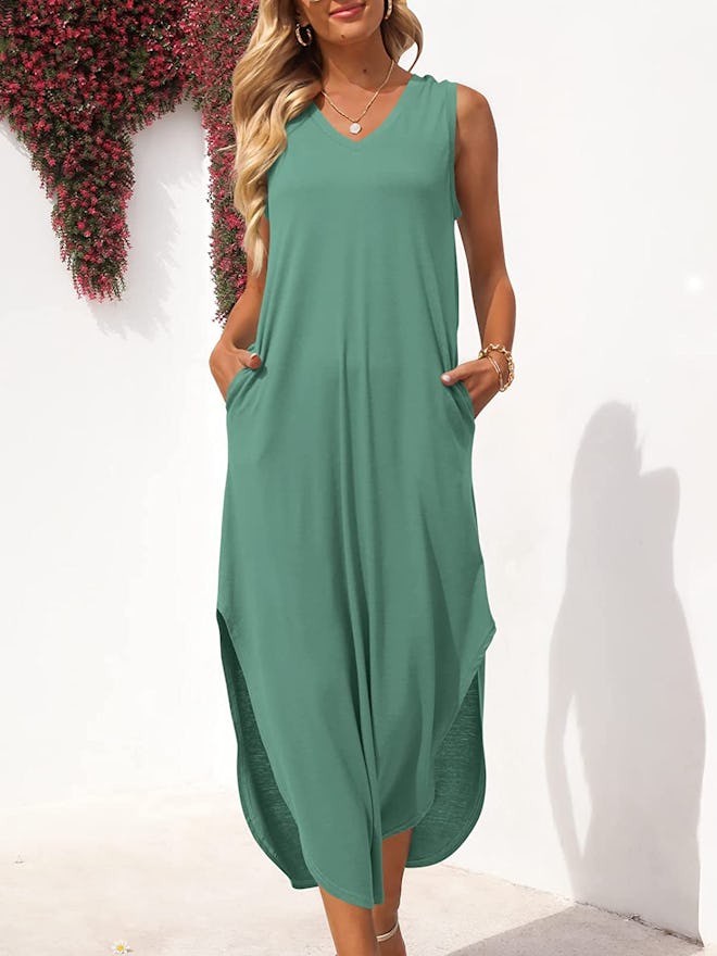 ANRABESS Sleeveless V-Neck Maxi Dress