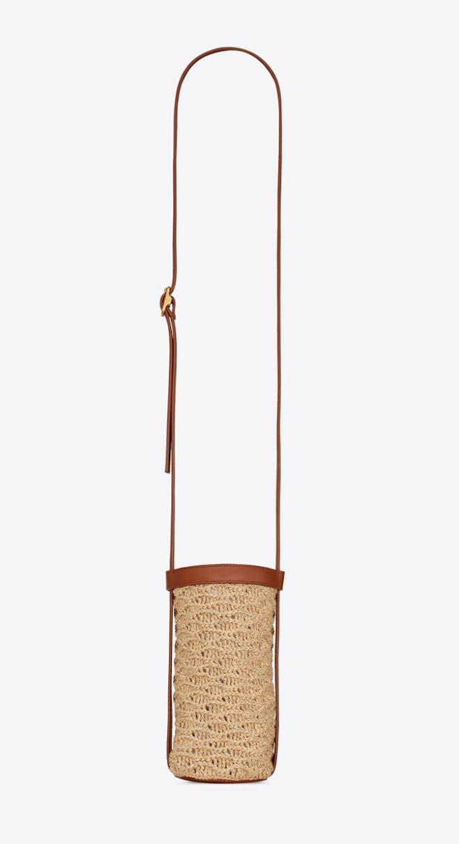 Bottle Holder In Raffia Crochet And Smooth Leather