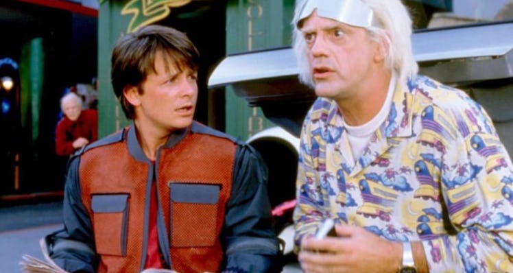 Still of 1986 Back to the Future with Marty McFly and Doc Brown
