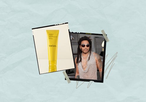 Collage with a toothpaste on the left and Lenny Kravitz on the right
