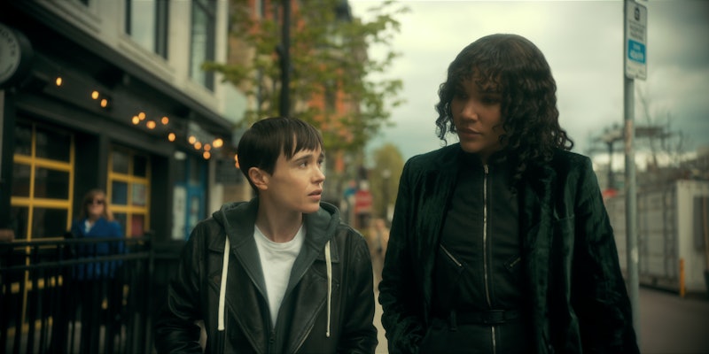 Elliot Page as Viktor Hargreeves, Emmy Raver-Lampman as Allison Hargreeves in 'The Umbrella Academy'