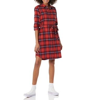 Goodthreads Brushed Flannel Relaxed-Fit Belted Shirt Dress