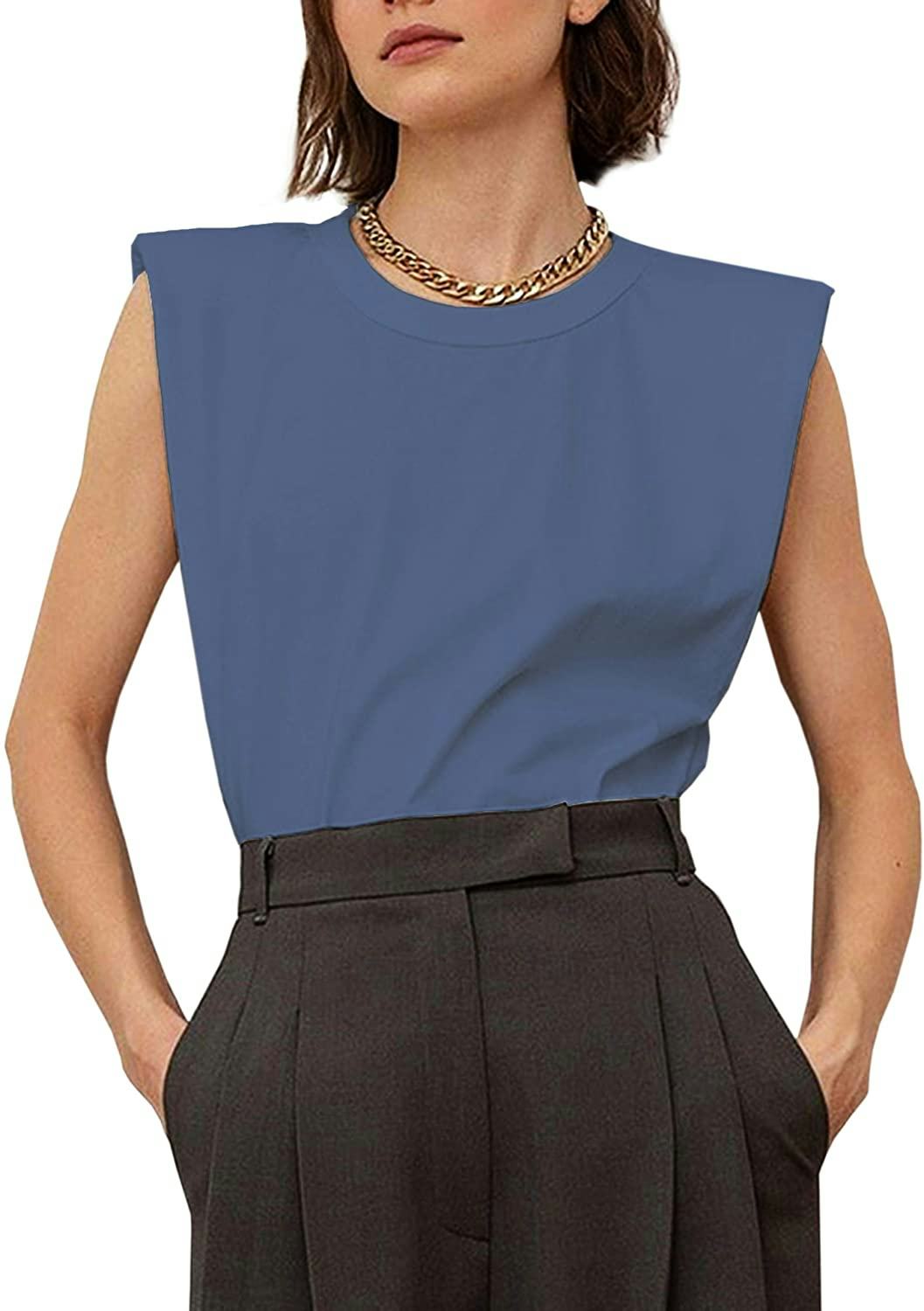 Meladyan Padded Shoulder Sleeveless Tee