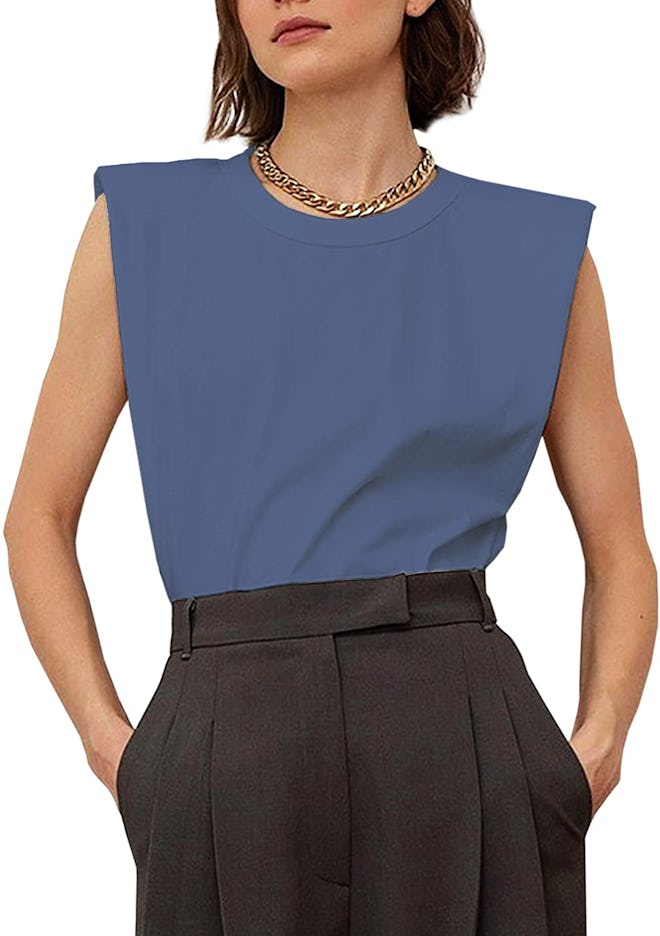 Meladyan Padded Shoulder Sleeveless Tee