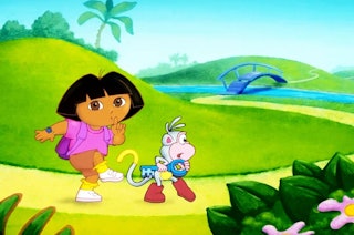 A scene from the classic 2000s cartoon 'Dora the Explorer.'